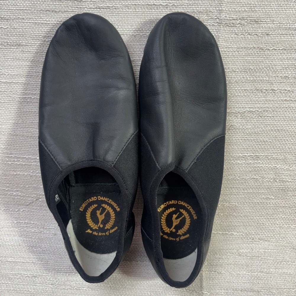 Eurotard Black Leather Split Sole Jazz Shoes A2054A Size 9/39 Slip On Dance Shoe